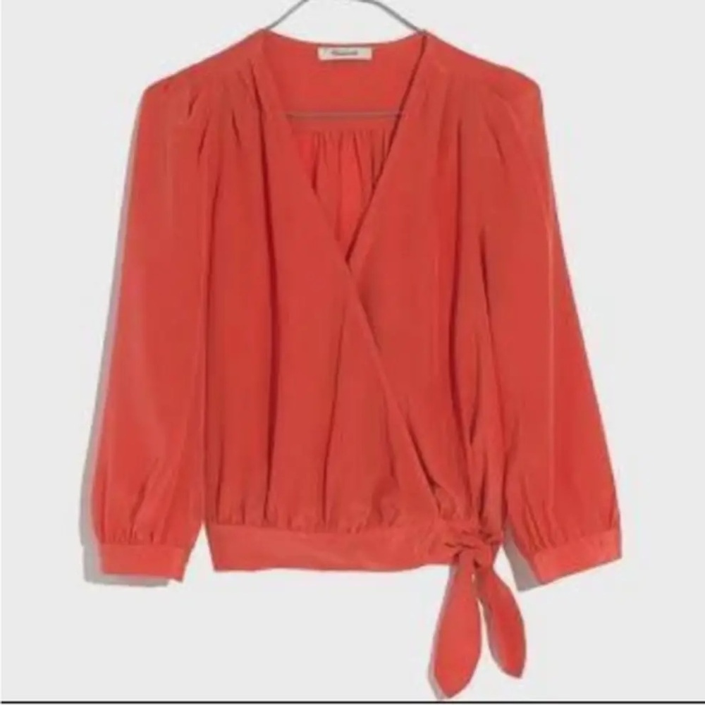 Madewell Orange 3/4 Sleeve Wrap Blouse